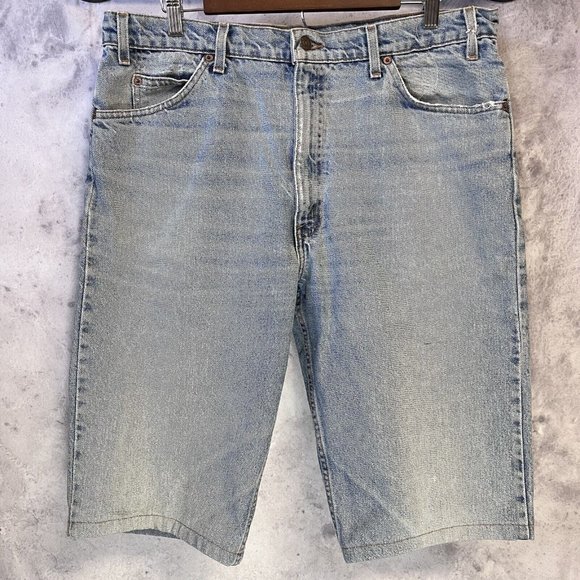 Vintage Levis 550 Denim Shorts Mens 38 Orange Tabs Self Hemmed Relaxed Fit - Picture 1 of 15